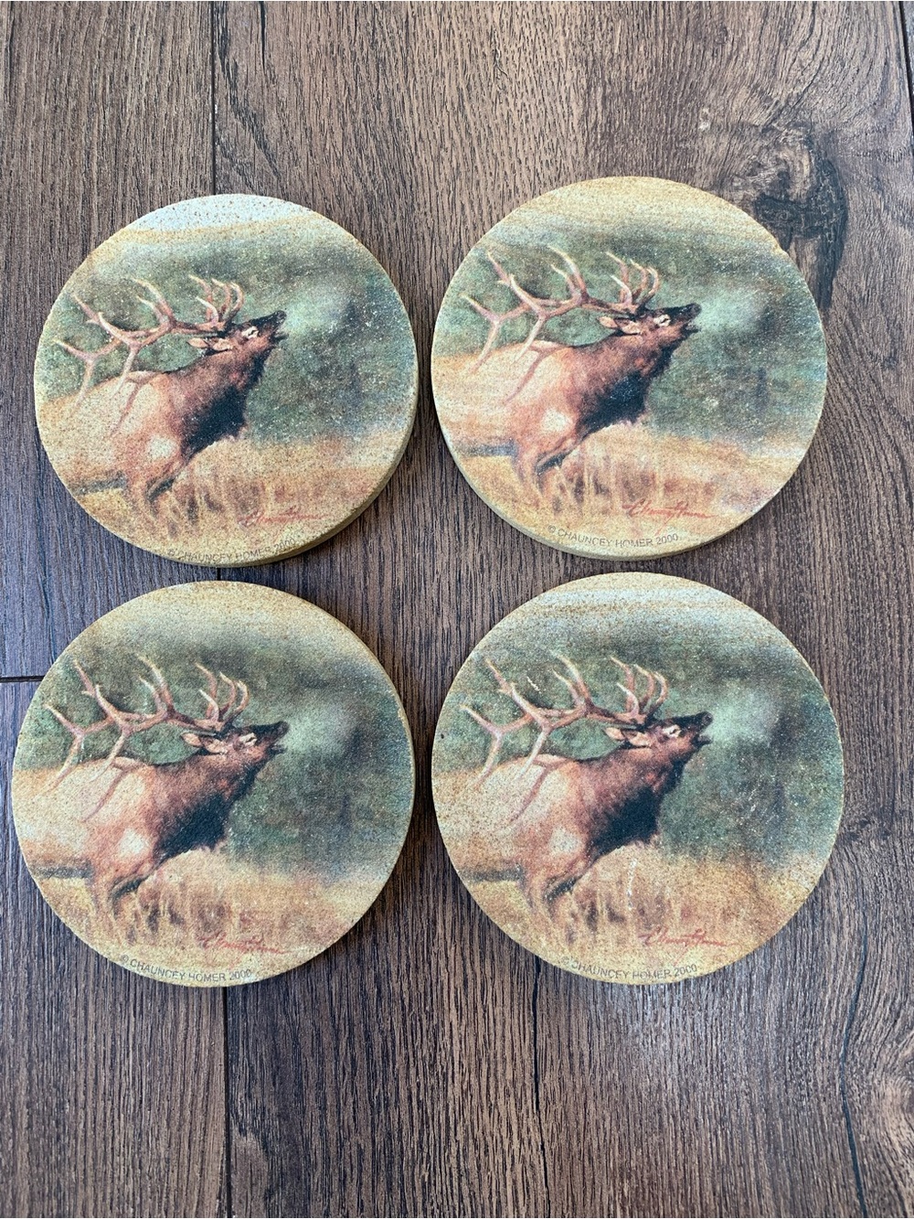 Set of 4 Elk Decorative Round Drink Coasters